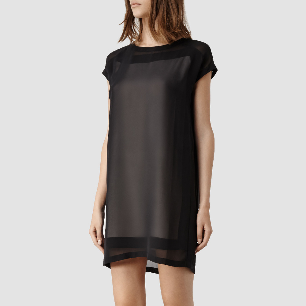 All Saints Myrthe Dress in Black size 2 Sheer Silk